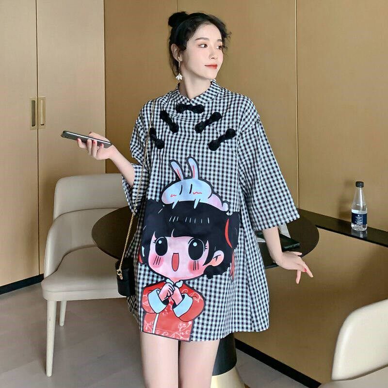 大码300斤胖妹妹国风改良版旗袍连衣裙女夏季宽松遮肚减龄娃娃裙2