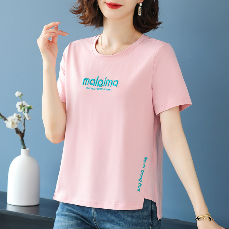 夏天纯棉短袖t恤女夏季2025新款女装爆款夏装女士圆领正肩上衣潮