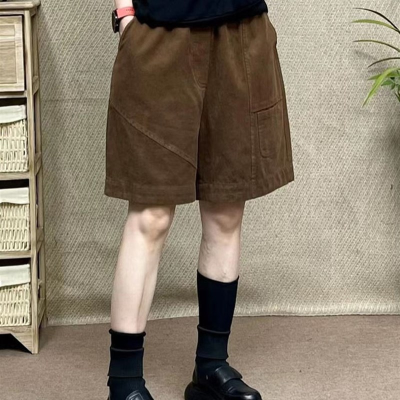 2023春秋棉质五分裤女宽松大码休闲文艺外穿哈伦裤松紧腰阔腿短裤