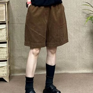 松紧腰阔腿短裤 休闲文艺外穿哈伦裤 女宽松大码 2023春秋棉质五分裤