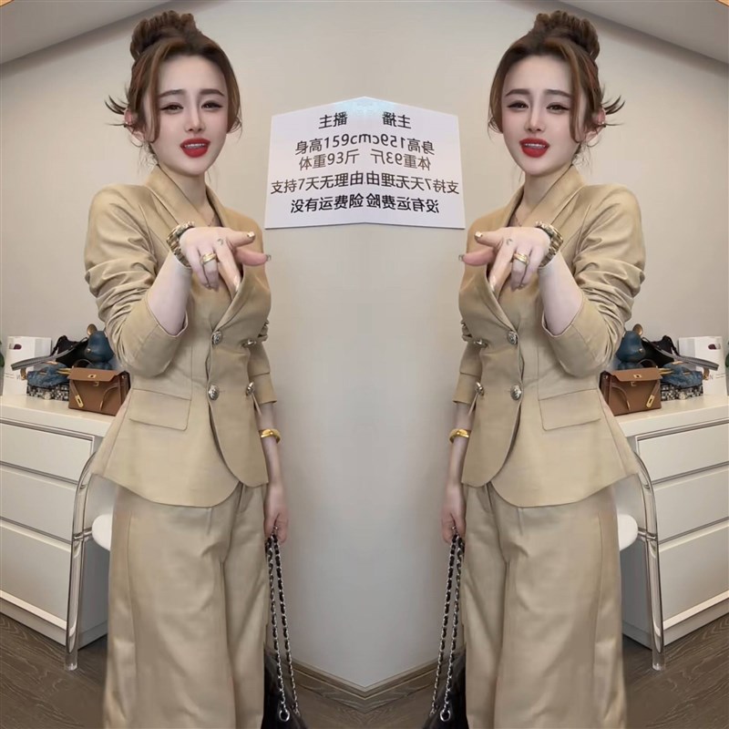 轻熟风网红爆款春季新款高级纯色气质修身显瘦西服两件套外套裤子