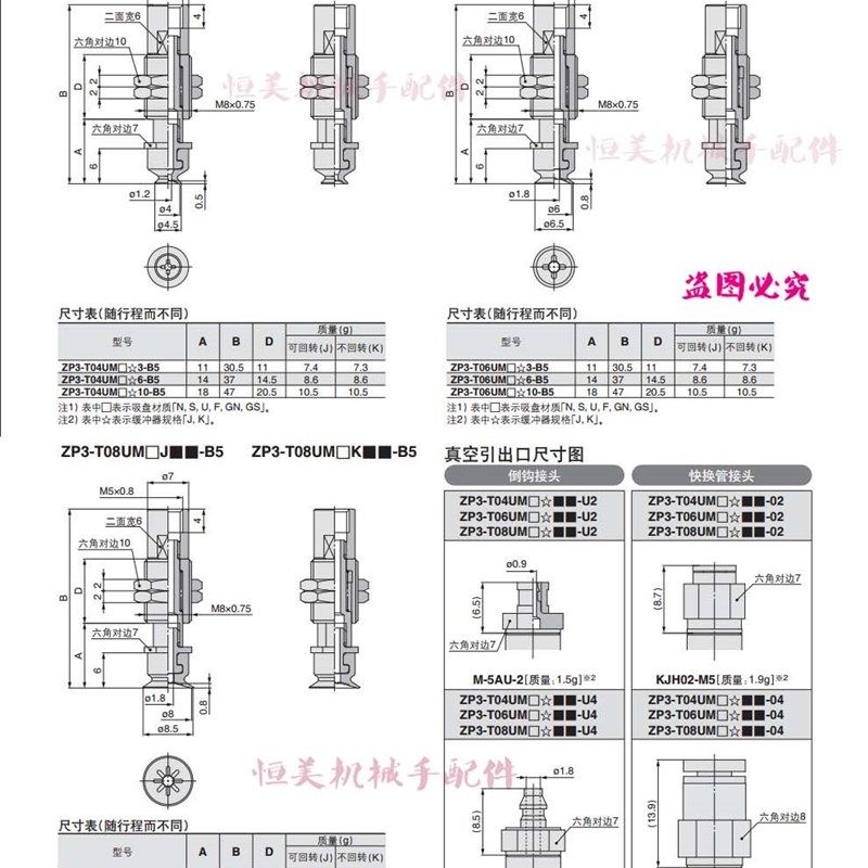 ZP3真空吸盘缓冲ZP3-T04 T06 T08 T10 T13 T16UMNK/UMSK10-04/06