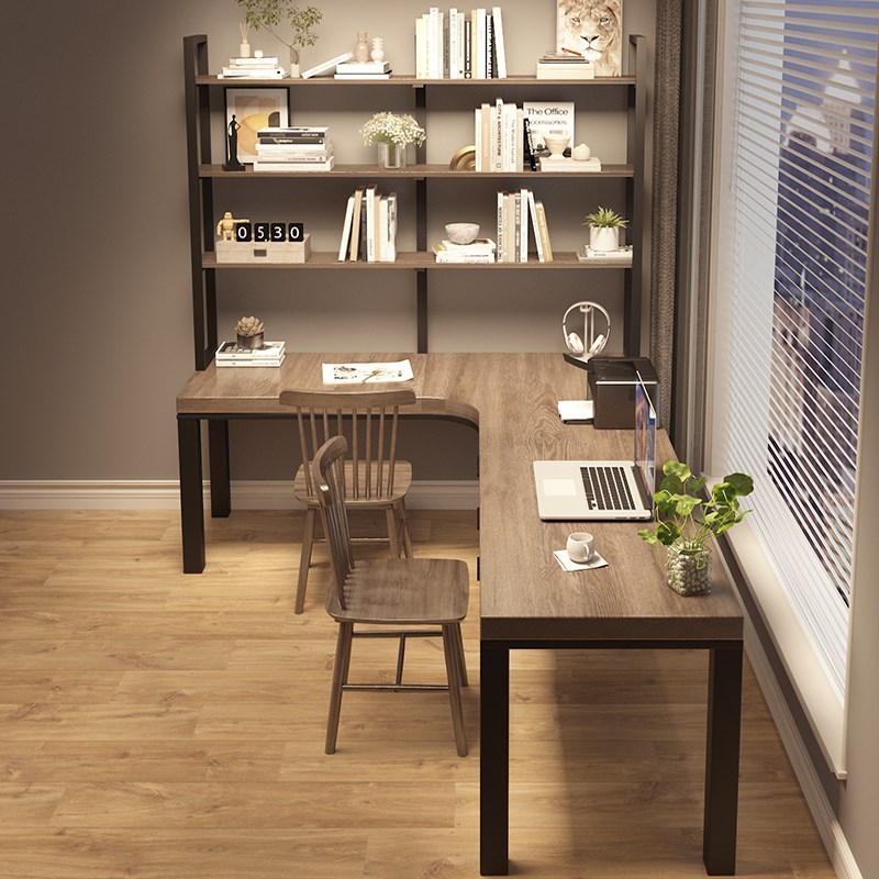 实木转角电脑台式桌简约拐角办公桌家用学习桌L型书桌角落双人桌