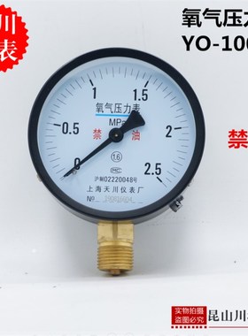 氧气压力表YO-100上海天川仪表厂氧气专用禁油0-0.1,0.16,0.25MPA