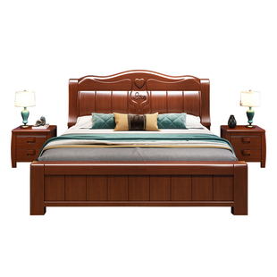 中式 全实木床现代简约主卧婚床1.8米双人床1.R5m单人高箱储物床