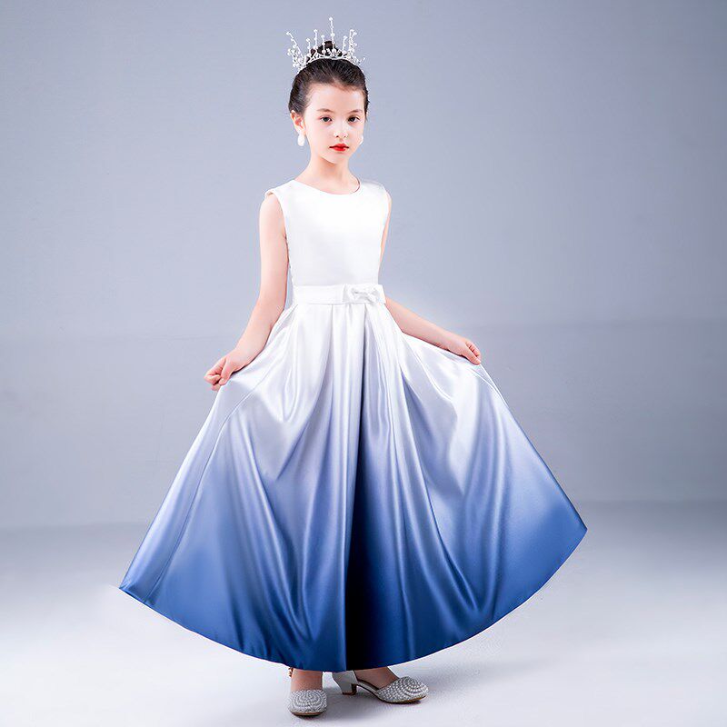 2022新款儿童音乐会大合唱礼服女童公主长裙高端主持人小礼服缎布