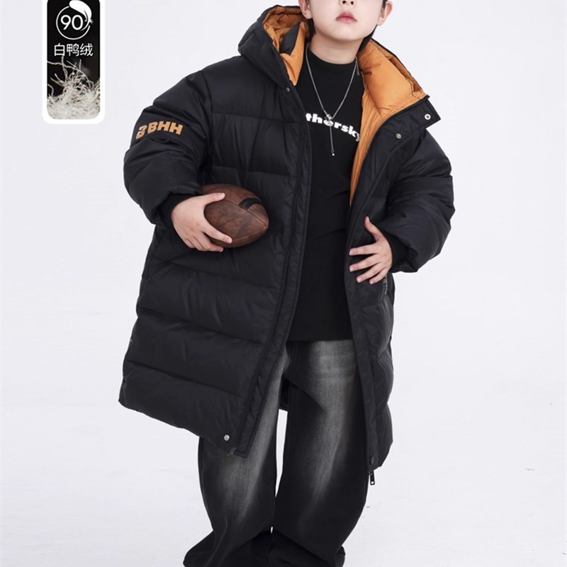 男童冬装长款免洗羽绒服90绒20A25新款儿童加厚红色棉服极寒拜年