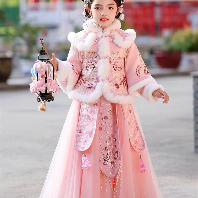女童汉服秋冬2025新款儿童加绒古装国风唐装冬季女孩古风套装裙子