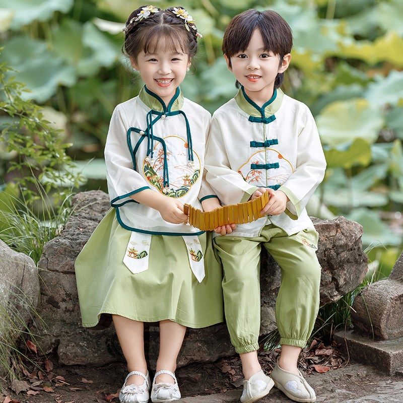 儿童汉服男童中国风春秋唐装亲子装女童国学古装幼儿园民族演出服