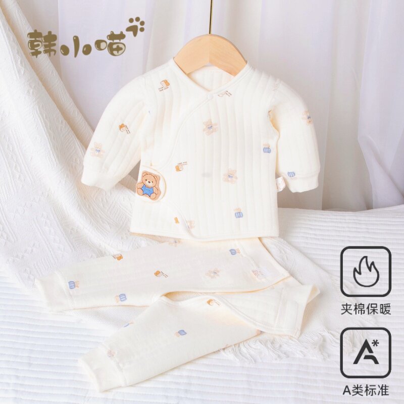 新生婴儿套装纯棉春秋冬季分体保暖夹棉初生薄棉冬天和尚打底衣服