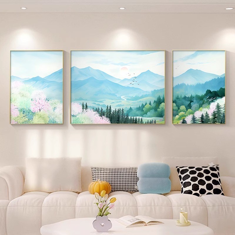 原木风日式客厅装饰画现代简约小清新沙发背景墙壁画X风景卧室挂