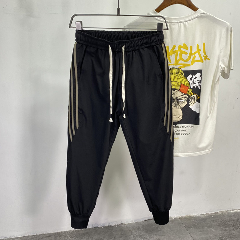 夏季男士休闲运动裤潮牌九分裤冰丝棉高弹速干轻薄小脚宽松哈伦裤