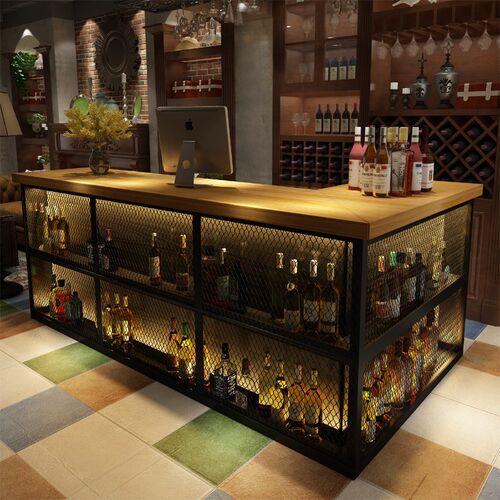 工业风收银台酒吧k吧台桌铁网烧烤店餐厅前台餐饮转角店铺小型柜