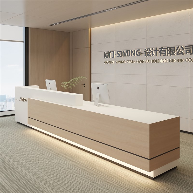 简约现代公司酒店前台物业服务台烤漆G律所接待台大厅仿大理石吧
