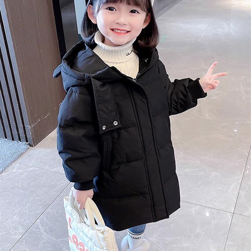 韩版儿童铺棉外套女宝秋冬季加厚棉衣中长版上衣外套冬装女童棉袄