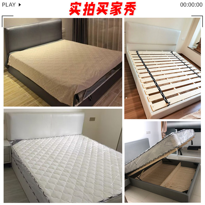 高箱体床储物床h现代简约科技布艺床1.8m实木床主卧大床气压收纳