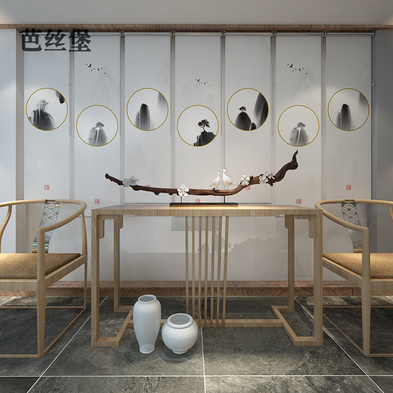 帘子屏风帘客厅玄关卧室办公软隔断窗帘卷帘升降拉式定.制挂式布