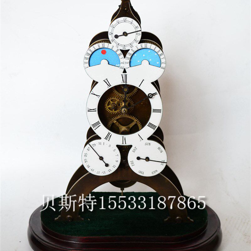 钟仿古机械星辰日月骨架欧式装饰家居静音全铜机芯Y老式上弦钟