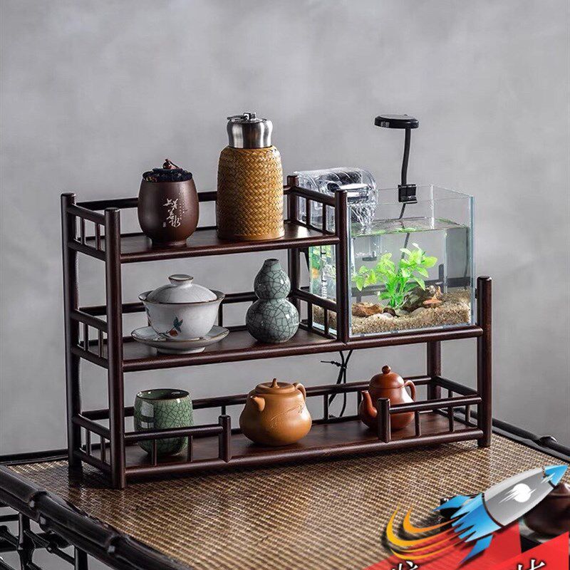 茶鱼茶架茶d桌博古架桌面壶杯架茶室台面中式手工收纳架多层鱼缸