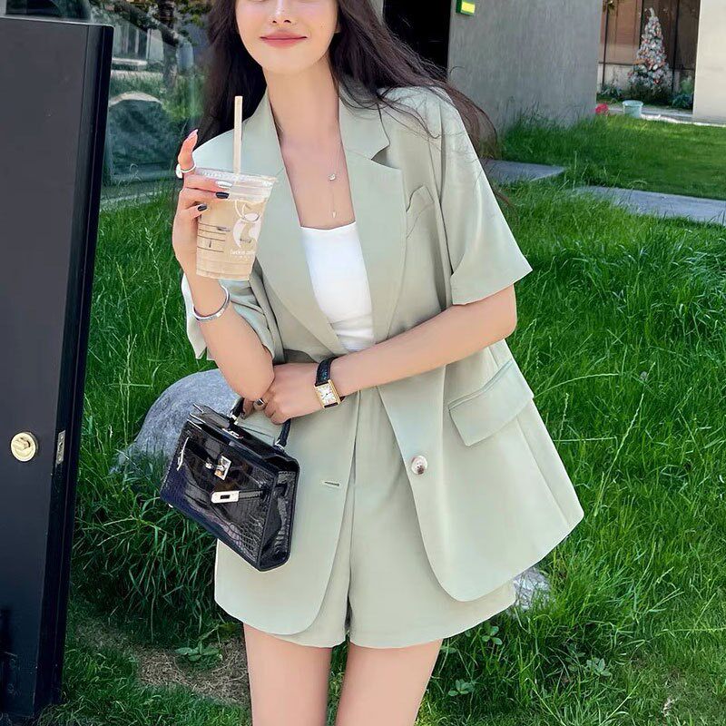 休闲时尚短裤西装套装夏季女2025新款高级感胖妹m减龄小众两件套