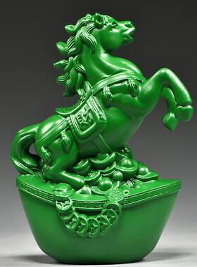 绿色木雕刻马摆件生肖马到成功红木家居客厅水装饰工W艺品开业送