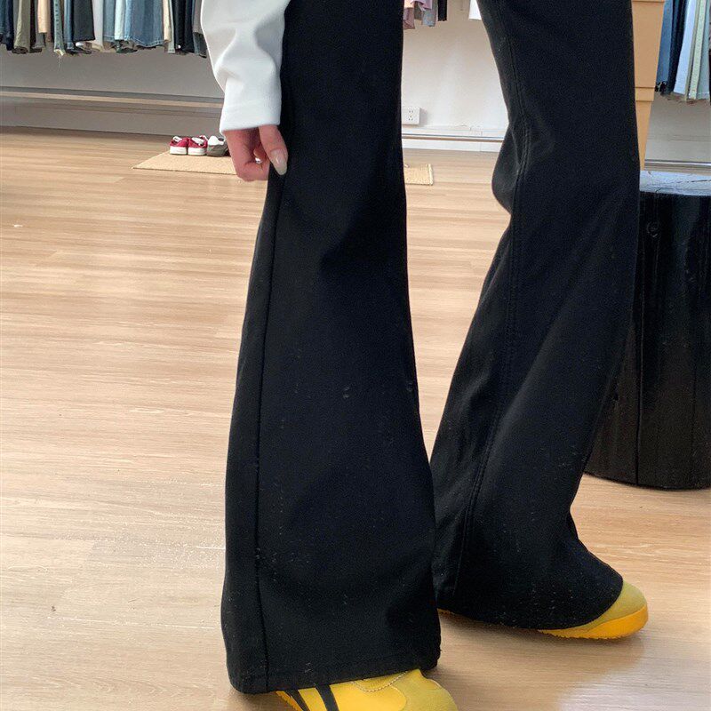 黑色高腰弹力微喇牛仔裤子女秋2025新款大码胖mm显瘦小个子喇叭裤