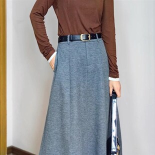 轻奢醋酸羊毛伞裙秋冬厚实垂顺有衬高级灰中长半身裙高腰8片剪裁