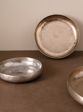 新中式现代简约金属果盘托盘摆件样板间酒店餐厅T客厅茶几桌面摆