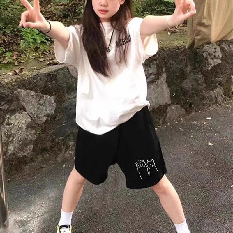 纯棉黑色短裤女2025新款夏季外穿小个子运动休闲五分裤宽松阔腿裤