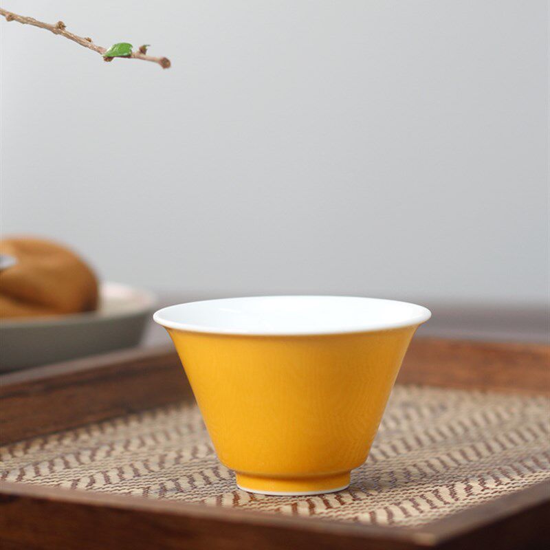 原矿全手a工柴烧帝黄釉茶碗 柴窑功夫茶具 主人杯 个性茶杯 品茗