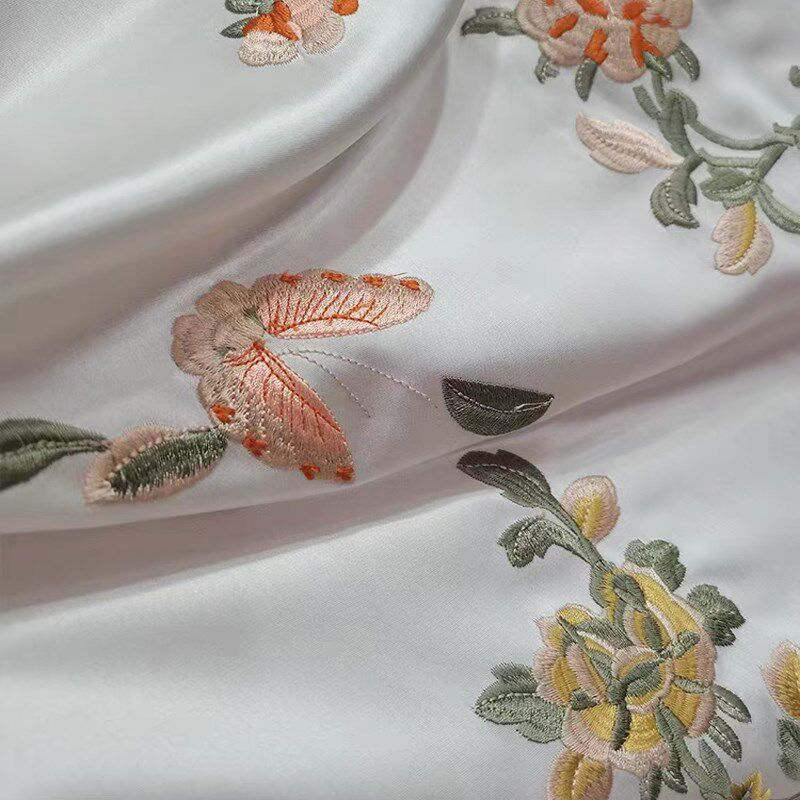 国风刺绣花蝶醋酸缎面布料手工旗袍古风汉服中式礼服重磅丝绸面料