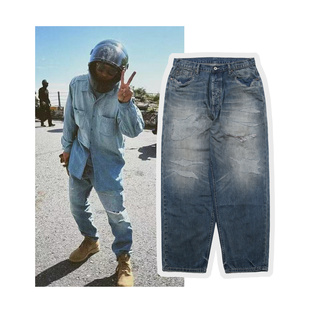 日系余文乐同款 MADNESS 工装 牛仔裤 现货 宽松直筒磨烂做旧裤 24AW