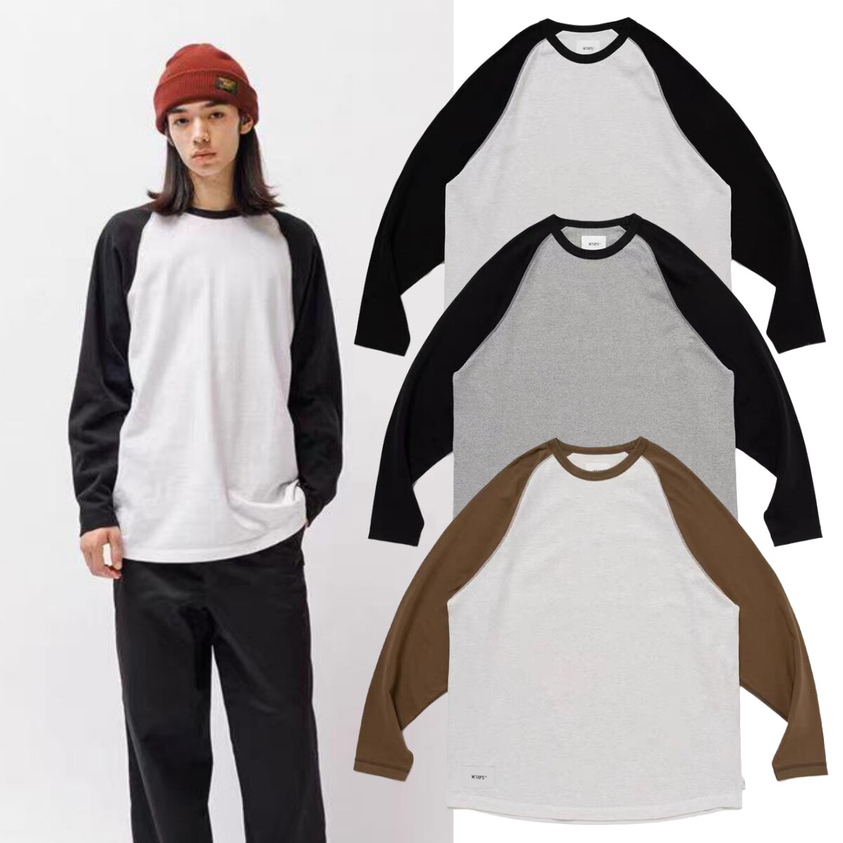 现货 日潮WTAPS IAN LS COTTON 拼接刺绣休闲运动长袖T恤男 25AW