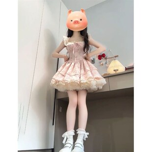 韩版学院风小飞袖碎花公主短裙女学生夏季小个子方口领收腰连衣裙