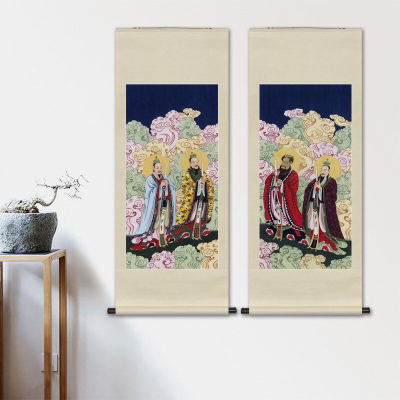 工笔人物国画四大天师张道陵葛洪萨守坚许旌阳P新中式挂画卷轴画