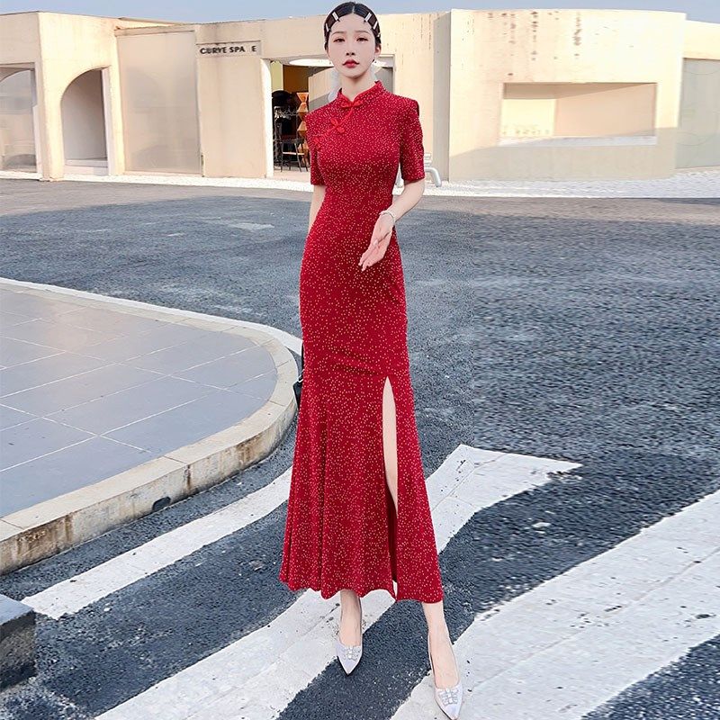 高端改良旗袍女新中式修身显瘦气质高腰遮肚子连衣裙夏季新款2024