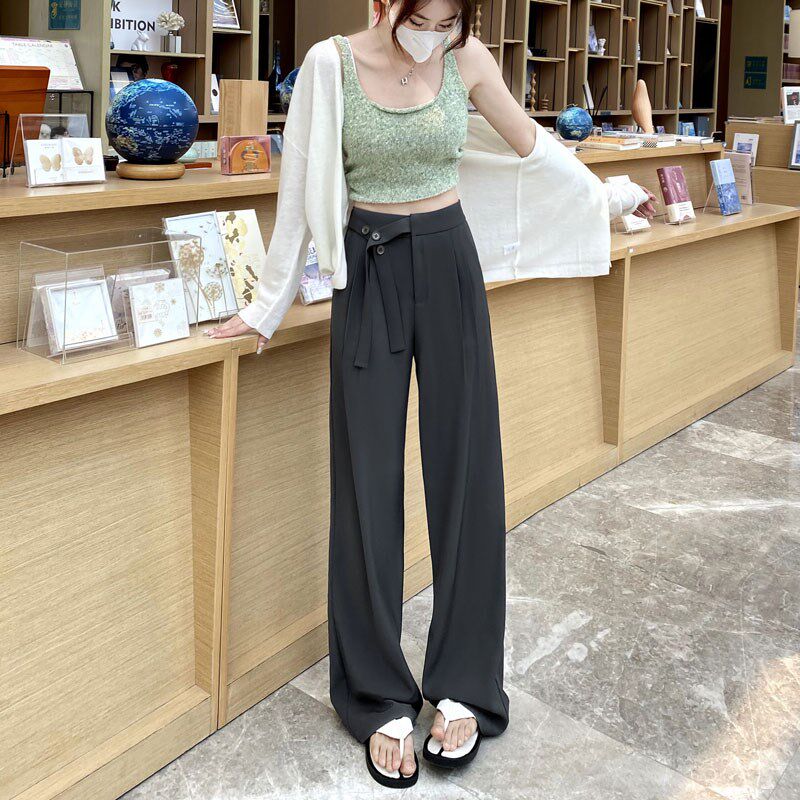 阔腿裤女春夏高腰黑色显瘦宽松直筒裤洋气垂感灰色西装裤拖地裤子