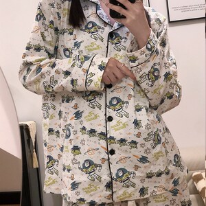 韩国卡通玩具总动员纯棉睡衣男女春秋开衫长袖长裤家居服情侣套装