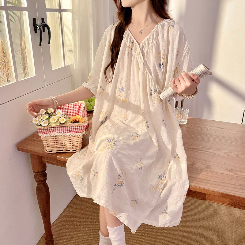 睡裙女夏季云朵棉和服睡袍薄款日系浴袍甜美睡衣孕妇可外穿家居服