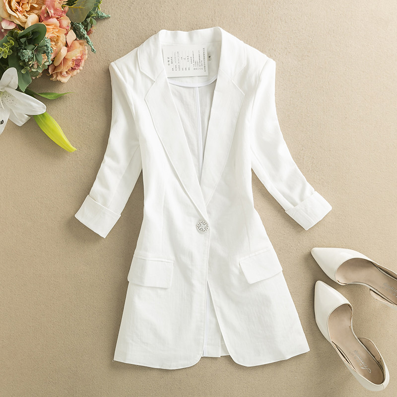 西装外套女薄款韩版修身显瘦中长款春夏季新款一粒扣七分袖小西服
