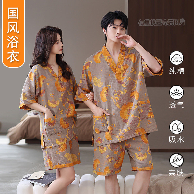 夏天薄男女情侣款汗蒸服桑拿服纯棉浴衣大码全棉温泉浴服睡衣套装