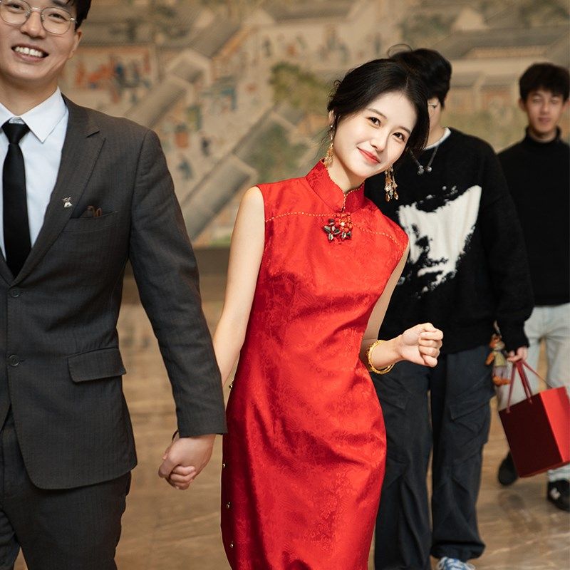 时光裁剪【探芳】新中式旗袍女真丝连衣裙订婚回门敬酒服高端礼服