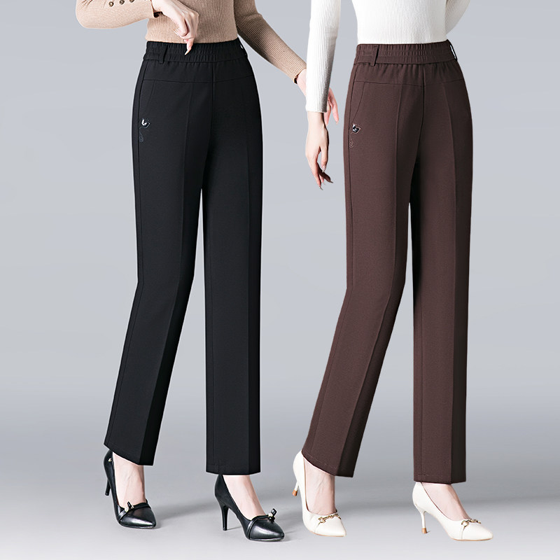 妈妈裤子春秋2024新款外穿宽松休闲高腰直筒裤中老年女裤大码西裤
