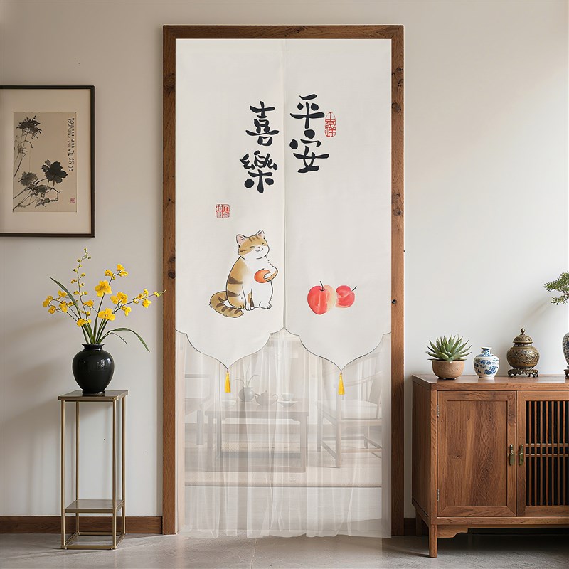 门帘免打孔隔断挂帘新款中式厨房化妆H室厕所卧室房间门口遮挡帘