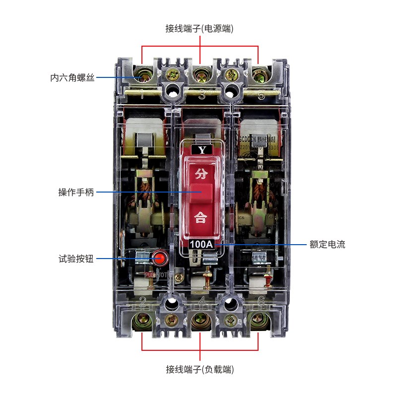 dz20y透明塑壳断路器3p三相电380v空开G 100a250a塑料外壳式断路