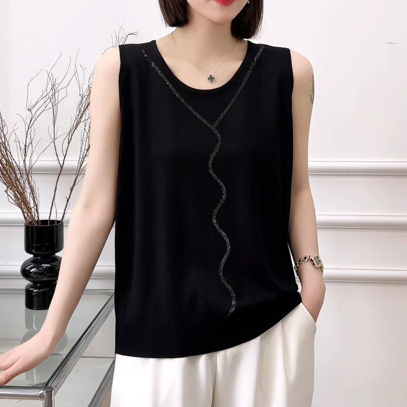 冰丝打底背心女夏季薄款内搭遮肚子显瘦宽松烫钻针织吊带可外穿