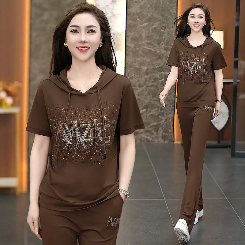宽松连帽休闲运动套装女2025夏季新款时尚减龄洋气短袖显瘦两件套