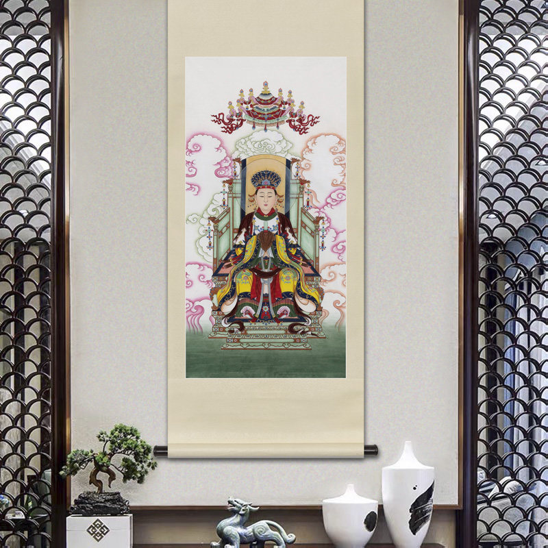 工笔人物国画金母西王母娘娘画像水陆画玄关书房中式Y画轴卷轴挂