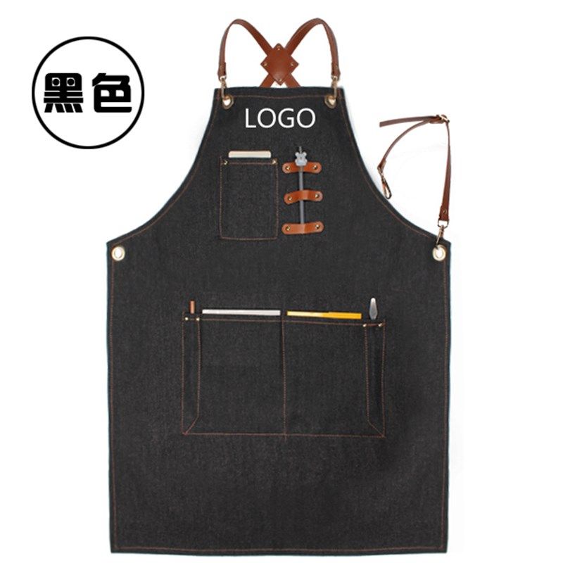 韩版时尚牛仔f围裙定制奶茶店咖啡师餐厅手工匠工作服订做logo印