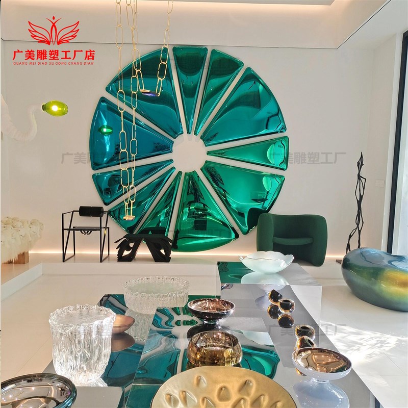 金属不锈钢圆形花瓣镜子墙面装饰挂饰酒店样板房背景墙挂件软装饰